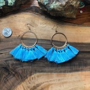 Baby Blue Tassel Hoop Lightweight Earrings